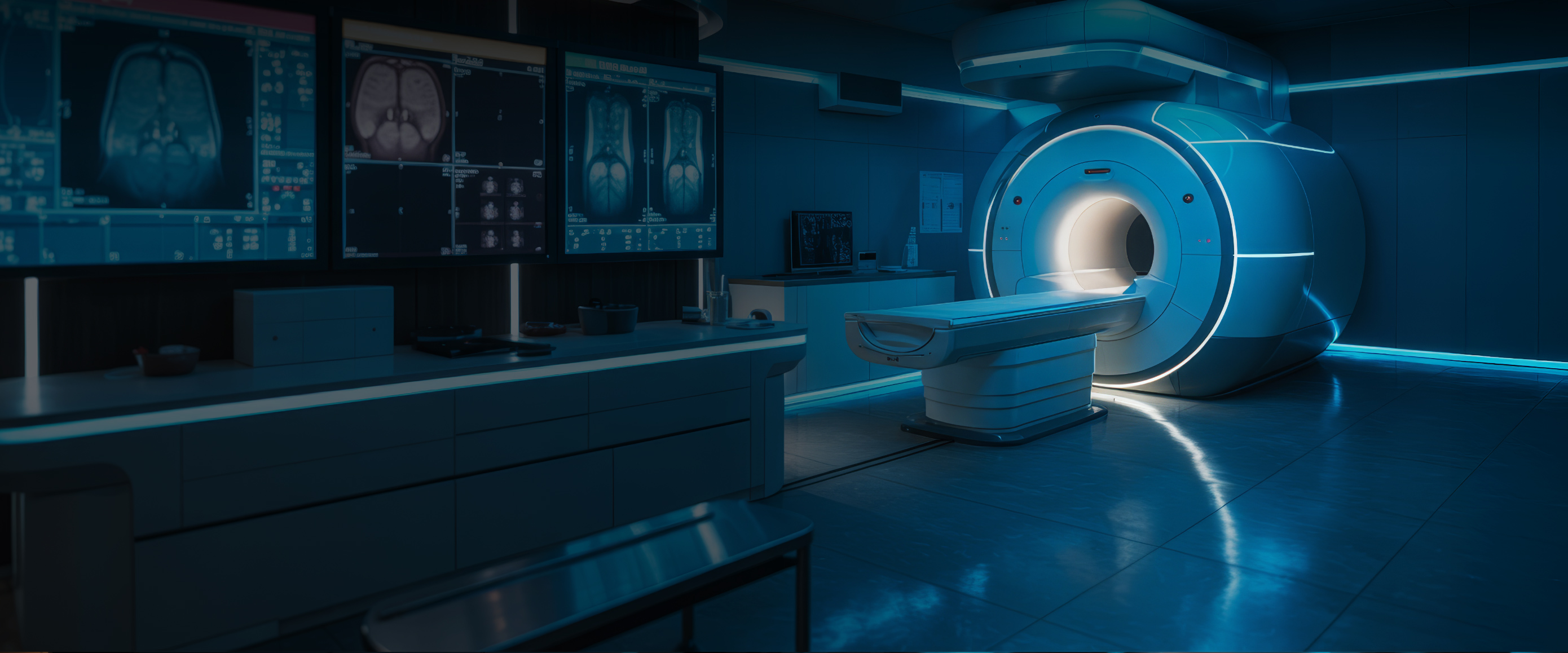Nurse setting up a CT scanner