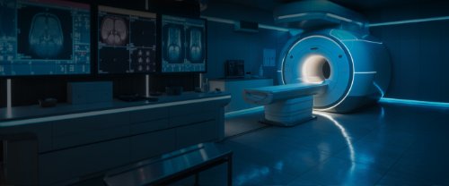 Nurse setting up a CT scanner